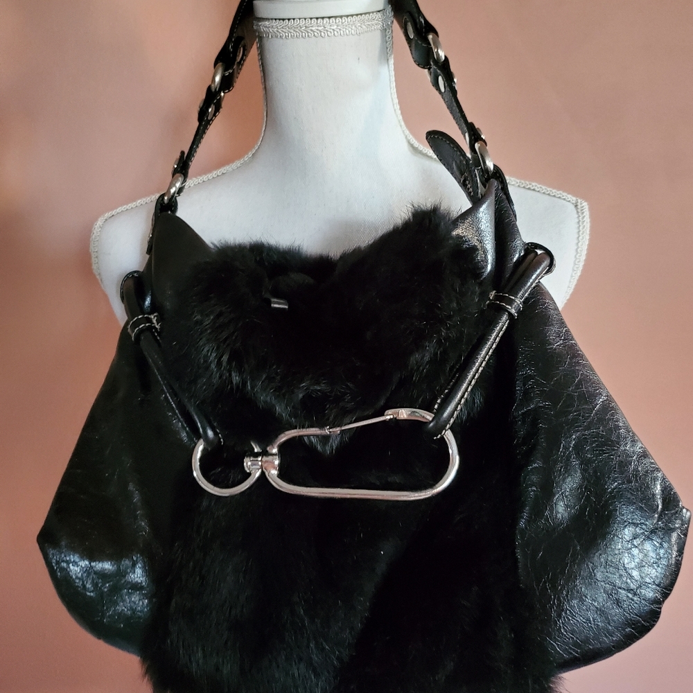 Quality leather rabbit fur satchel $150
